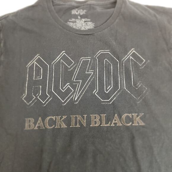 ACDC 70's Rock Band Back In Black Album Black Short Sleeve T-Shirt Men's Size L - Picture 2 of 4